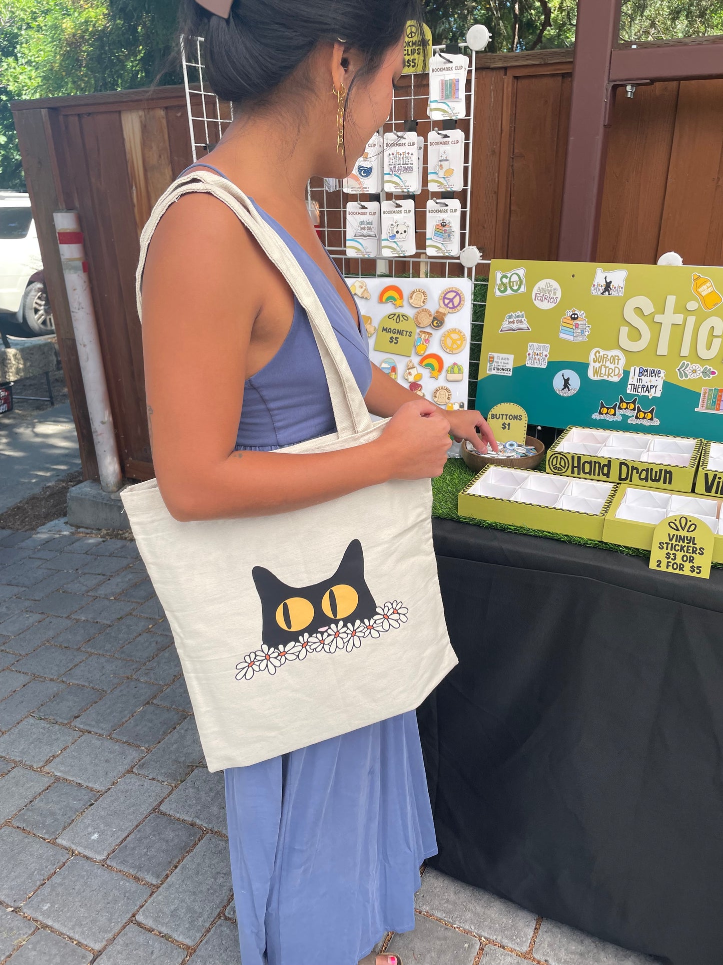 Canvas Bag - Kitty in Daisies