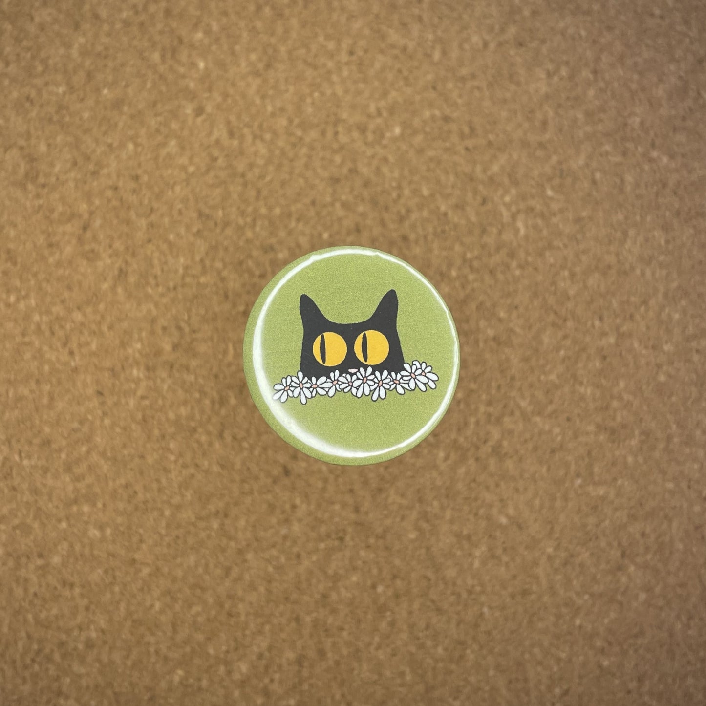 1.25 inch Pin Badge Green Kitty
