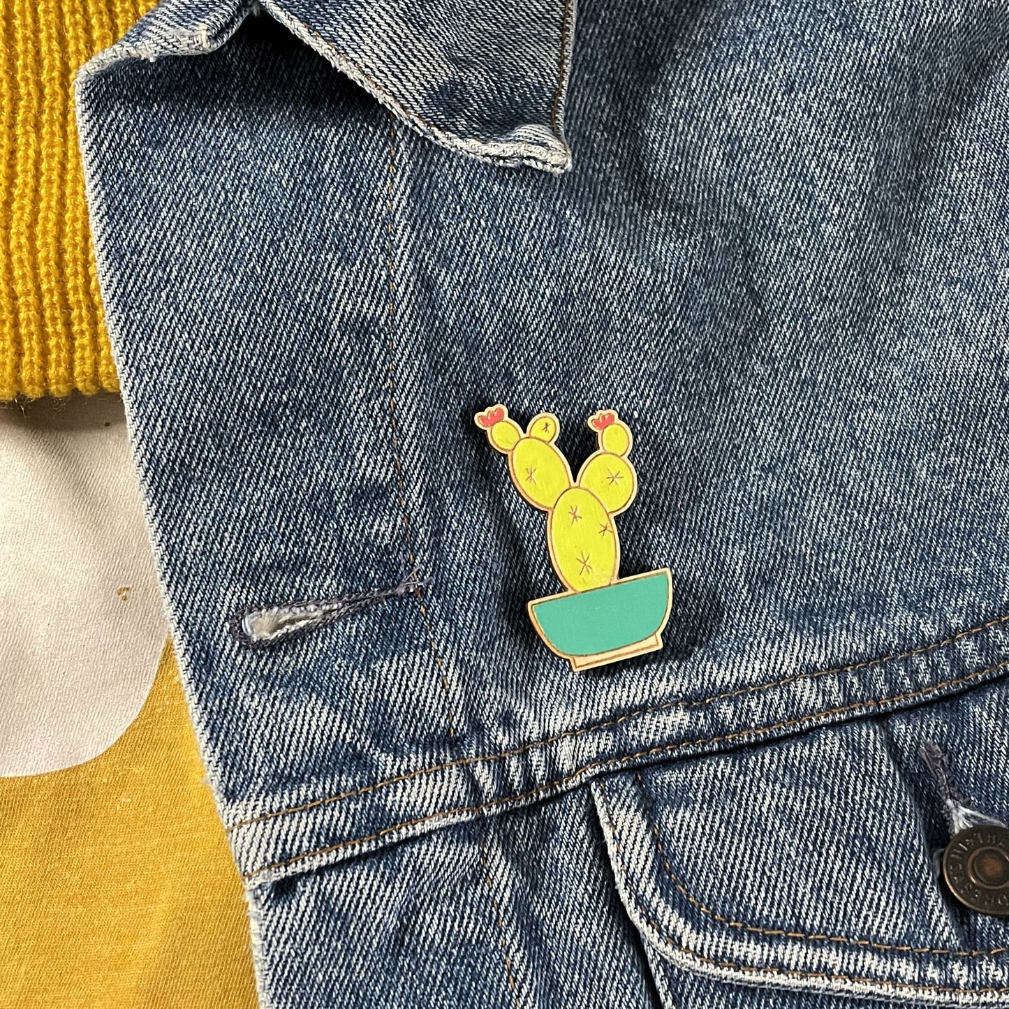 Wooden Pear Cactus Pin