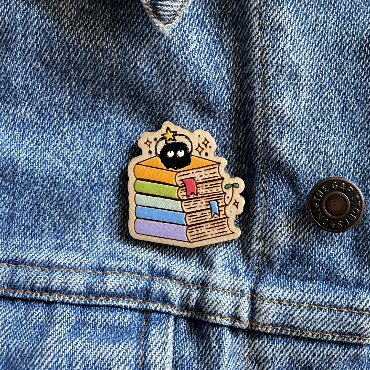 Wooden Pin- Soot Sprite on Books