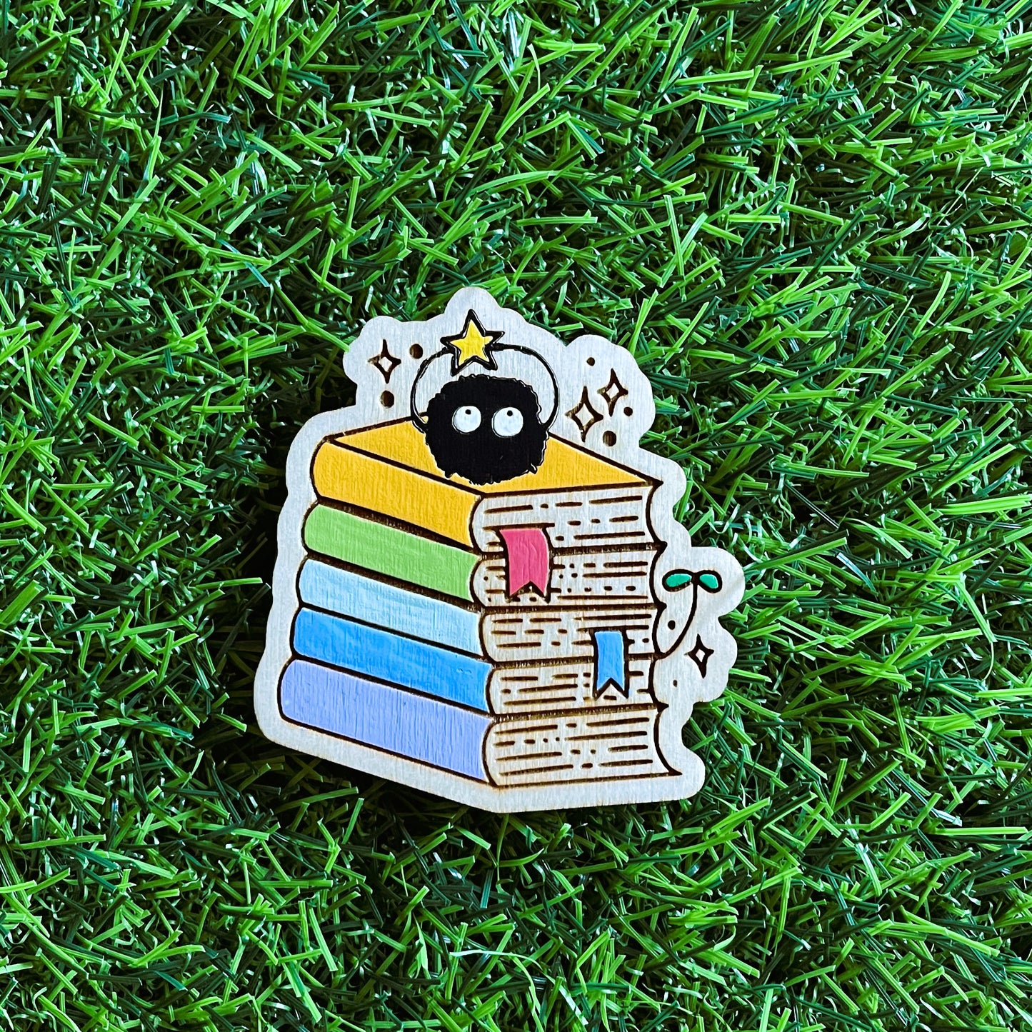 Wooden Magnet- Soot Sprite on Books