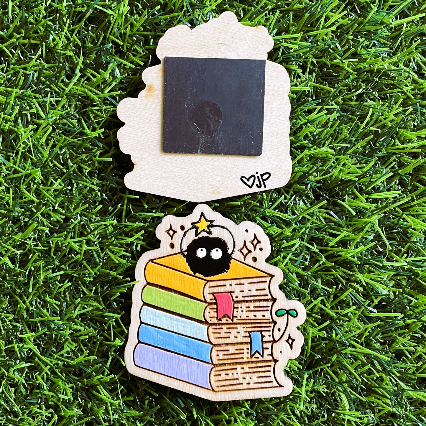 Wooden Magnet- Soot Sprite on Books