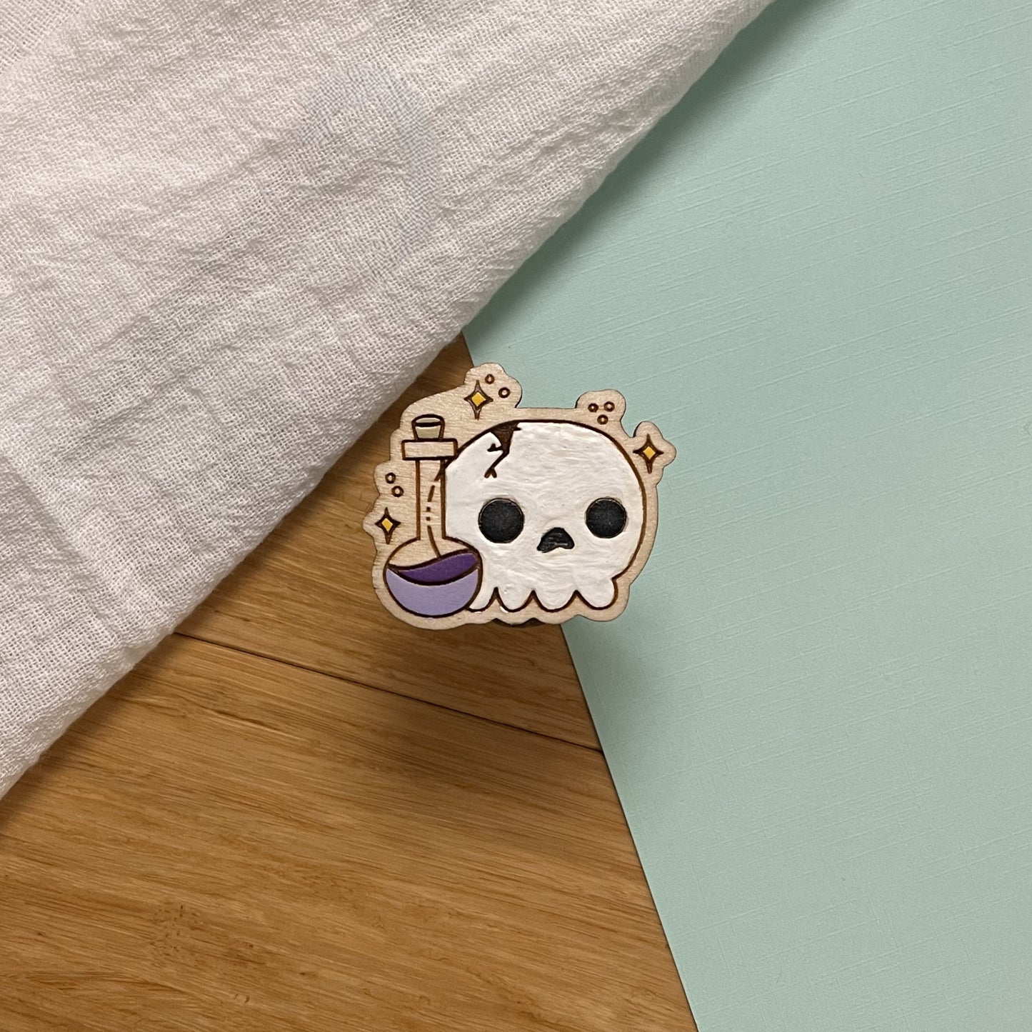 Skull & Bottle Hand Painted Pin
