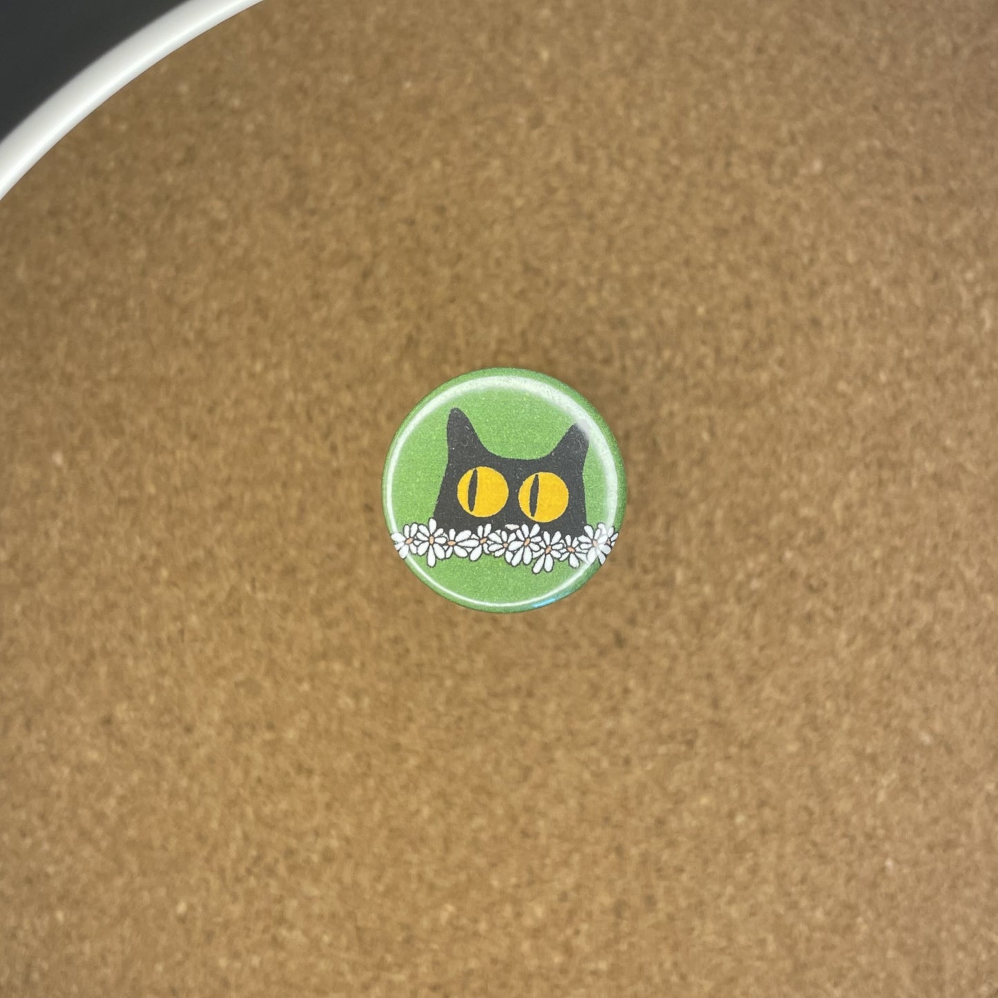 1" Pin Badge Green Kitty