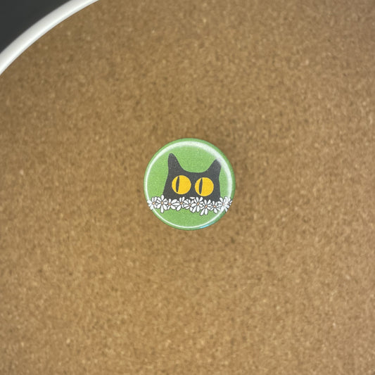 1" Pin Badge Green Kitty