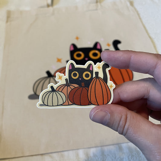 Vinyl Sticker Kitty in Pumpkins