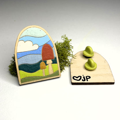 Wooden Pin- Stained Glass Mushie Hill