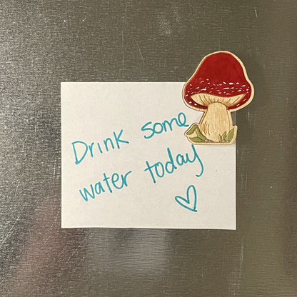 Wooden Magnet - Mushroom In Grass