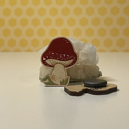 Wooden Magnet - Mushroom In Grass