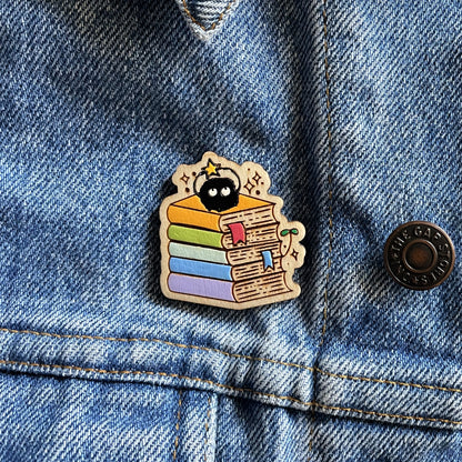 Wooden Pin- Soot Sprite on Books