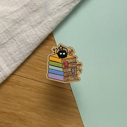 Wooden Pin- Soot Sprite on Books