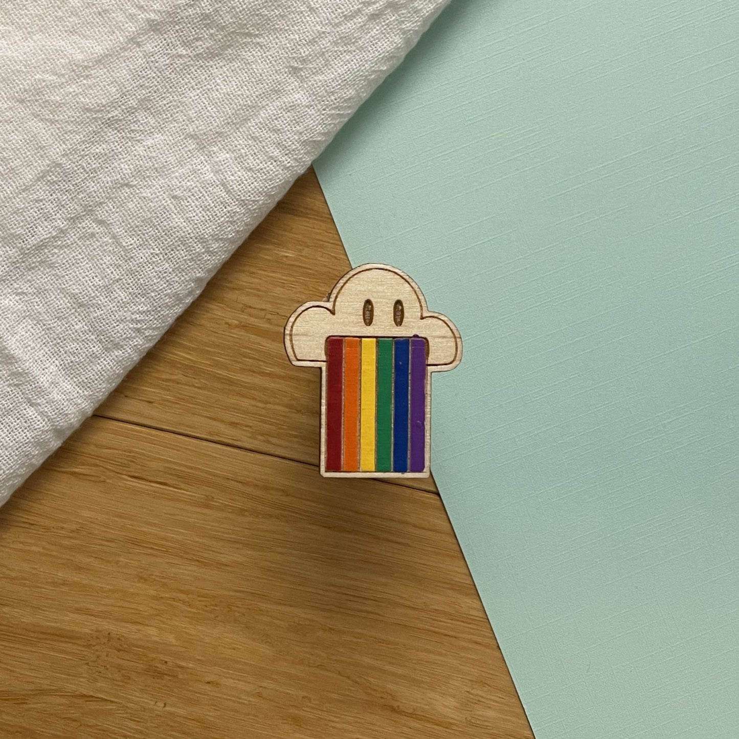 Wooden Pin - Cloud Rainbow
